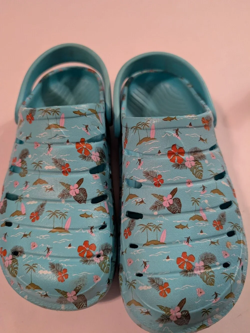Rugged Shark Kids Aqua Floral Slip-Ons Teal Sz 2